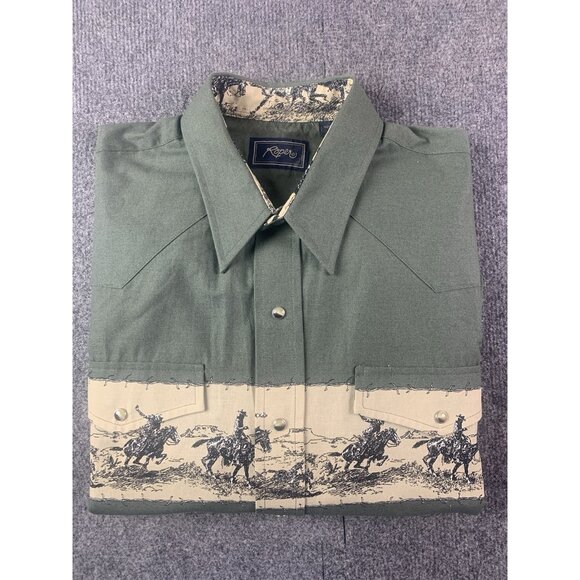 Roper Mens 100% Cotton Long Sleeve Pearl Snap Cowboy Print Western Shirt Size L - Picture 1 of 9